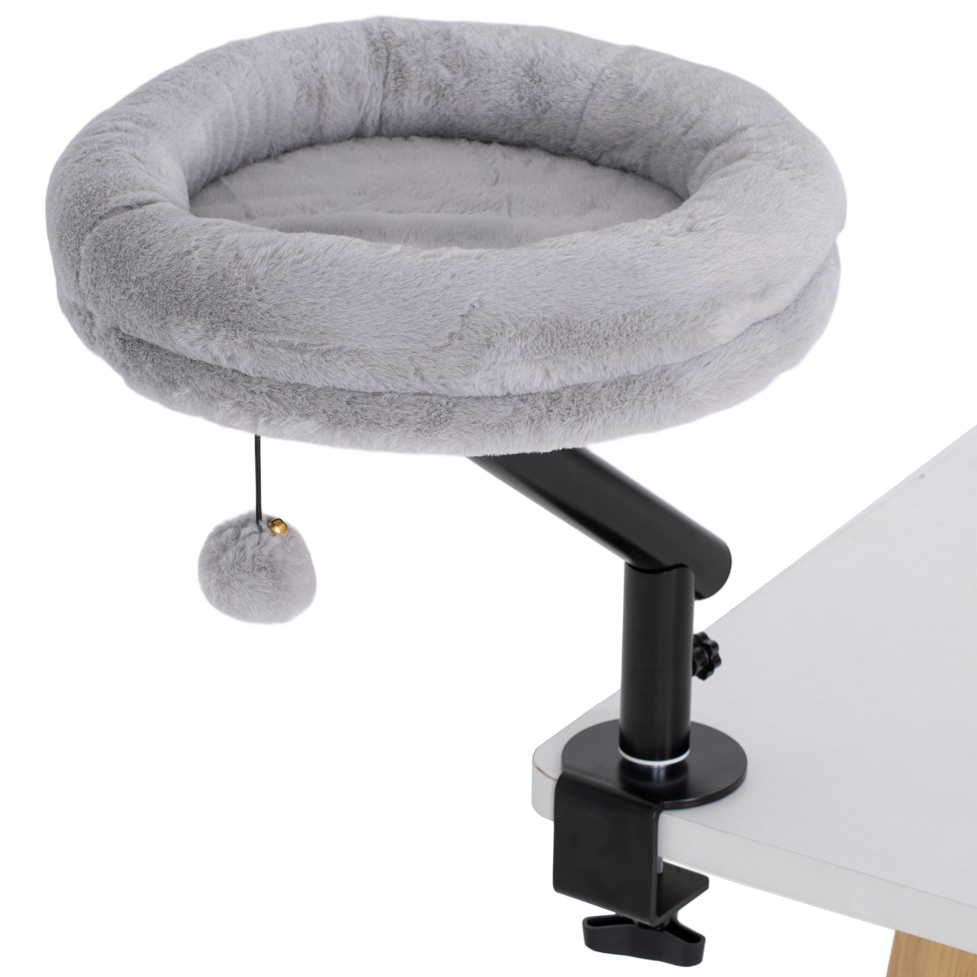 Lit de Bureau pour Chat Rotation de 360° et Hauteur Réglable, Lit pour Chat Lavable avec Balle Jouet,  35x35x48cm, Gris